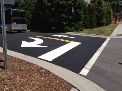 Newly painted pavement markings